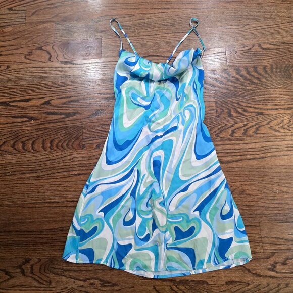 Cupshe Crystal Beach Row Drape Marble Crisscross Slip Dress Size Small - Picture 5 of 8